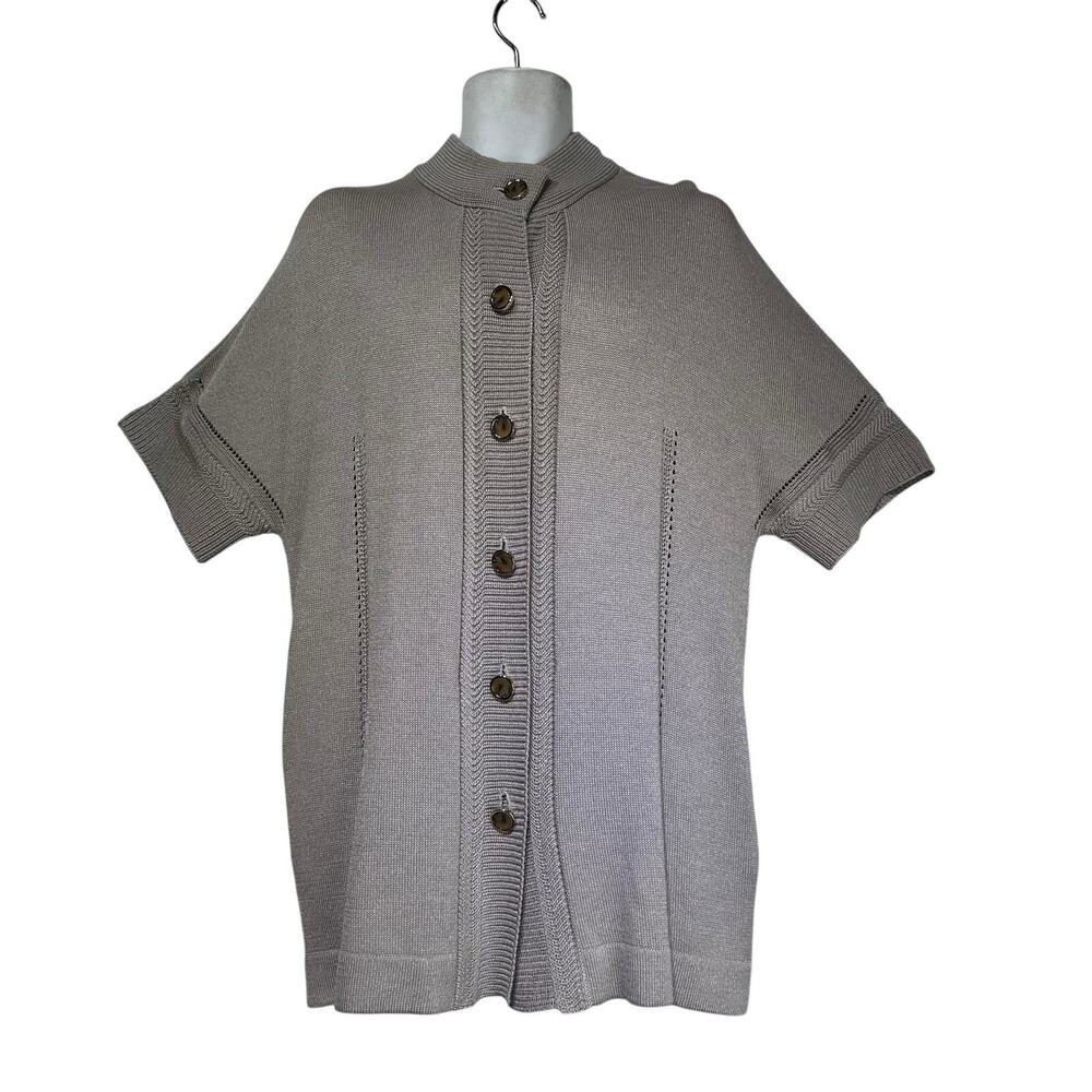 Escalier 100 Knit Cardigan Sweater Beige Short Sleeve Button Up Minimalist Knit